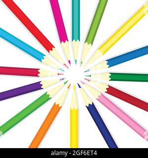 Colorful pencils circle. Stationery vector illustration. Drawing tools. Stock Vector