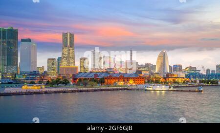 Yokohama city skyline at sunset in Japan Stock Photo