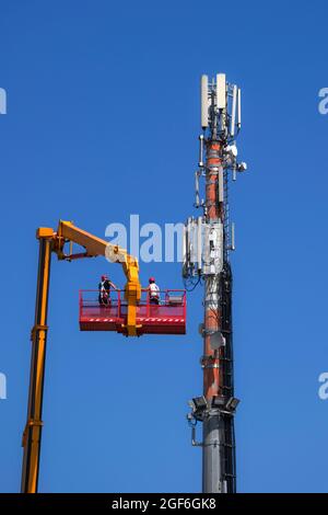 Ordinary maintenance and control to an antenna for communication Stock Photo