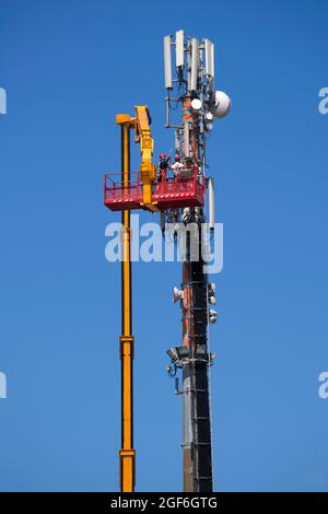 Ordinary maintenance and control to an antenna for communication Stock Photo