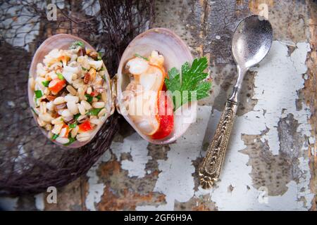 Presentation of the risotto warm to Fasolaro co parsley and garlic Stock Photo