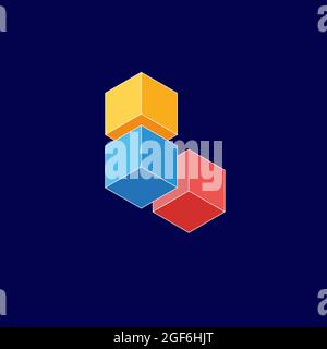 Vector illustration of modern abstract 3d cubes logo design on blue backgroud. Stock Vector