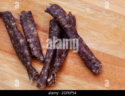 Traditional South African Cured meat, Biltong and dry wors Stock Photo