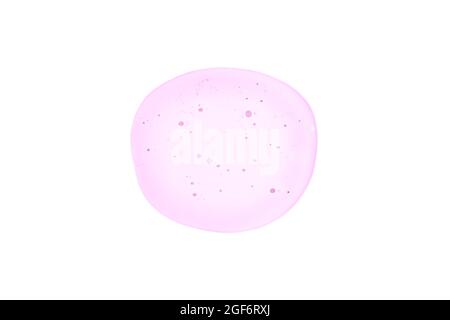 Clear transparent round pink liquid gel drop or smear isolated on white background. Top view. Virus protection or cosmetics concept. Serum texture Stock Photo