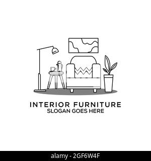 line art interior furniture logo design vector, can be used as signs, brand identity, company logo, icons, or others. Stock Vector