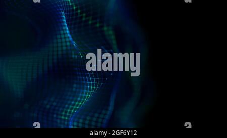 Modern blue technology wave. Led soft focus background. Neon light big data. Stock Photo