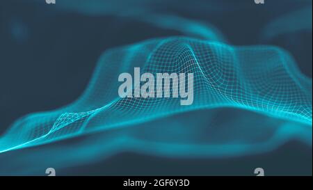 Modern blue technology wave. Led soft focus background. Neon light big data. Stock Photo