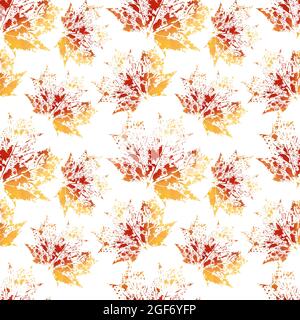 Seamless pattern with autumn maple leaves. Watercolor imprint of a maple leaf. On white background. Vector illustration. Vector illustration Stock Vector