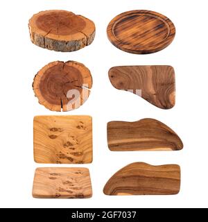Isolated wooden chopping boards collage set Stock Photo