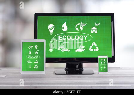 Ecology concept shown on different information technology devices Stock Photo