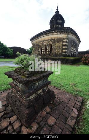 Tulsi Mancha of Lalji Temple (south-eastern view) built by Bir Singha II of Malla Dynasty in 1658 CE. The mandir is one of the Impressive laterite bui Stock Photo