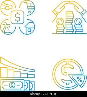 Money spending black gradient linear vector icons set Stock Vector