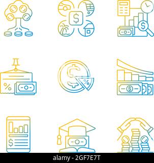 Finance black gradient linear vector icons set Stock Vector