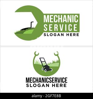 Landscaping mechanic lawn mower service logo design Stock Vector