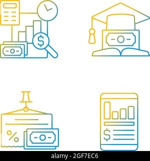 Investment black gradient linear vector icons set Stock Vector