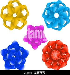 Beautiful vector abstract fractal color flowers collection for creative design Stock Vector