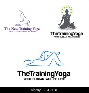 Fitness training yoga logo design Stock Vector