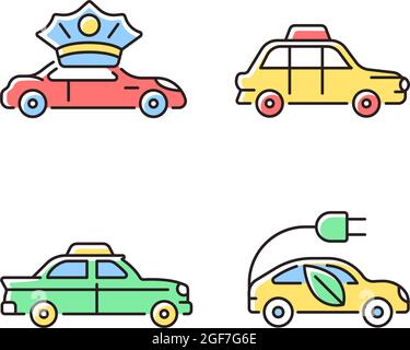 Taxi booking RGB color icons set Stock Vector
