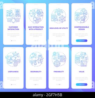 Developing product onboarding mobile app page screens set Stock Vector