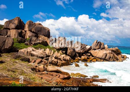 Surf on Grand Anse beach, La Digue, Seychelles, La Digue, Seychelles Stock Photo