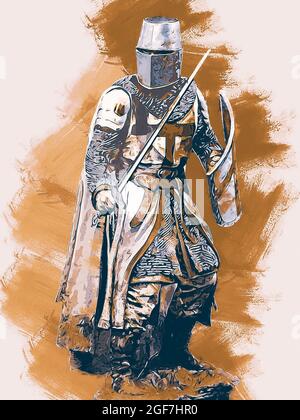 A crusader was a soldier, usually a knight, of Christian religion, participating in one of the Crusades Stock Photo