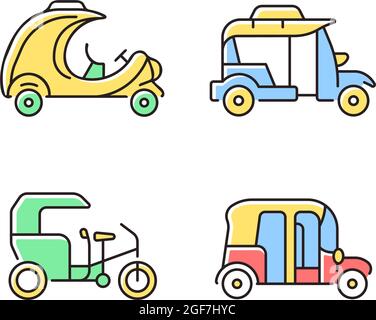 Transporting passengers business RGB color icons set Stock Vector