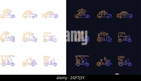 Taxicab types gradient icons set for dark and light mode Stock Vector