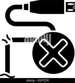 Dont use cracked cable black glyph manual label icon Stock Vector