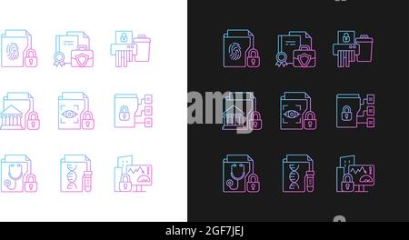 Confidential information types gradient icons set for dark and light mode Stock Vector