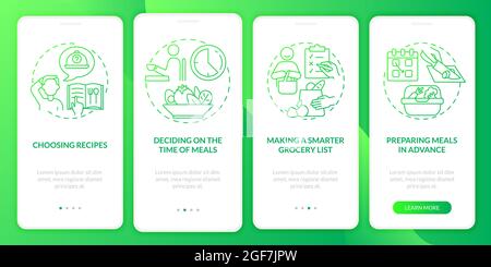 Meal planning basics green gradient onboarding mobile app page screen Stock Vector