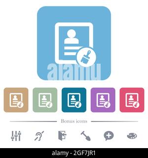 Paste contact white flat icons on color rounded square backgrounds. 6 bonus icons included Stock Vector