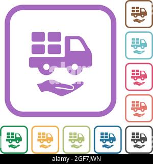 Courier services solid simple icons in color rounded square frames on white background Stock Vector