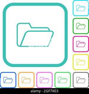 Folder open outline vivid colored flat icons in curved borders on white background Stock Vector