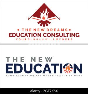 Education with tent and bonfire logo design Stock Vector
