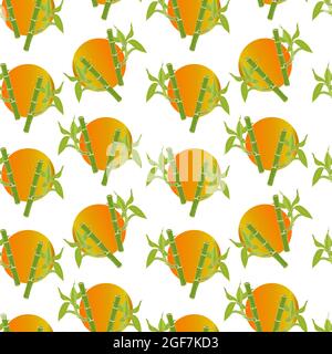 Doodle bamboo seamless pattern, hand drawing, on the background of the sun, on a white background. Vector illustration Stock Vector