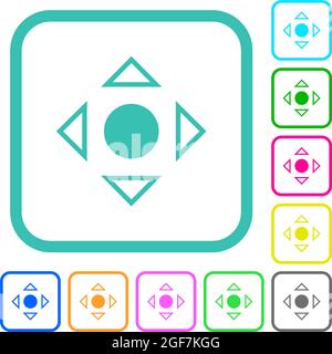 Scrolling tool alternate vivid colored flat icons in curved borders on white background Stock Vector