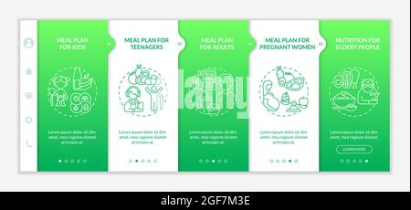 Meal plan for different age groups green onboarding vector template Stock Vector