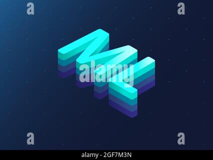 ML 3d isometric text. Machine Learning concept as vector illustration on dark blue background. Stock Vector