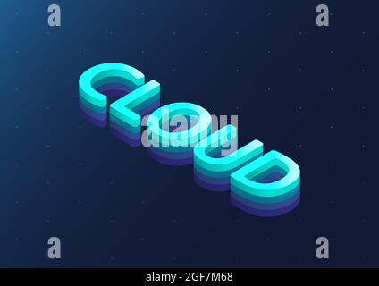 Cloud computing 3d isometric text. IT concept as vector illustration on dark blue background. Stock Vector