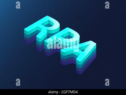 RPA 3d isometric text. Robotic Process Automation concept as vector illustration on dark blue background. Stock Vector