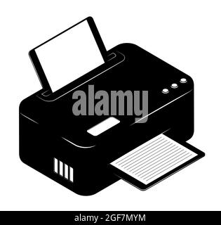 Monochrome inkjet printer. Printing documents in office using copiers. Black and white vector isolated on white background Stock Vector