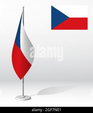 flag of CZECH on flagpole for registration of solemn event, meeting foreign guests. National independence day of CZECH. Realistic 3D vector on white Stock Vector