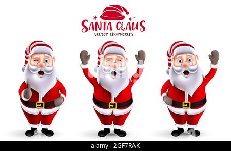 Santa claus christmas character vector set. Santa claus 3d characters in happy facial expressions with standing, waving and okay gestures for xmas. Stock Vector