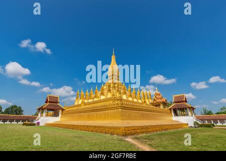 Vientiane Laos, city skyline at Wat Phra That Luang Golden Pagoda Stock Photo