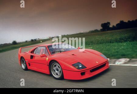 Press launch and test drive at the Fiorano Test track near of the Ferrari F40  Maranello Italy 05/1987 Stock Photo