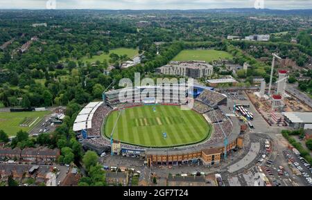 Aerial view of Edgbaston Cricket Ground for the England v New Zealand Day 01. Picture Sam Bagnall Stock Photo