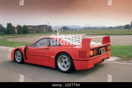 Press launch and test drive at the Fiorano Test track near of the Ferrari F40  Maranello Italy 05/1987 Stock Photo