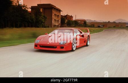 Press launch and test drive at the Fiorano Test track near of the Ferrari F40  Maranello Italy 05/1987 Stock Photo