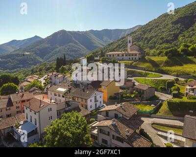 Drone view at the village of Arosio on the italian part of Switzerland Stock Photo