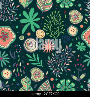 Garden flower, plants ,botanical ,seamless pattern vector design for fashion,fabric,wallpaper and all prints on green background color. Cute pattern Stock Vector
